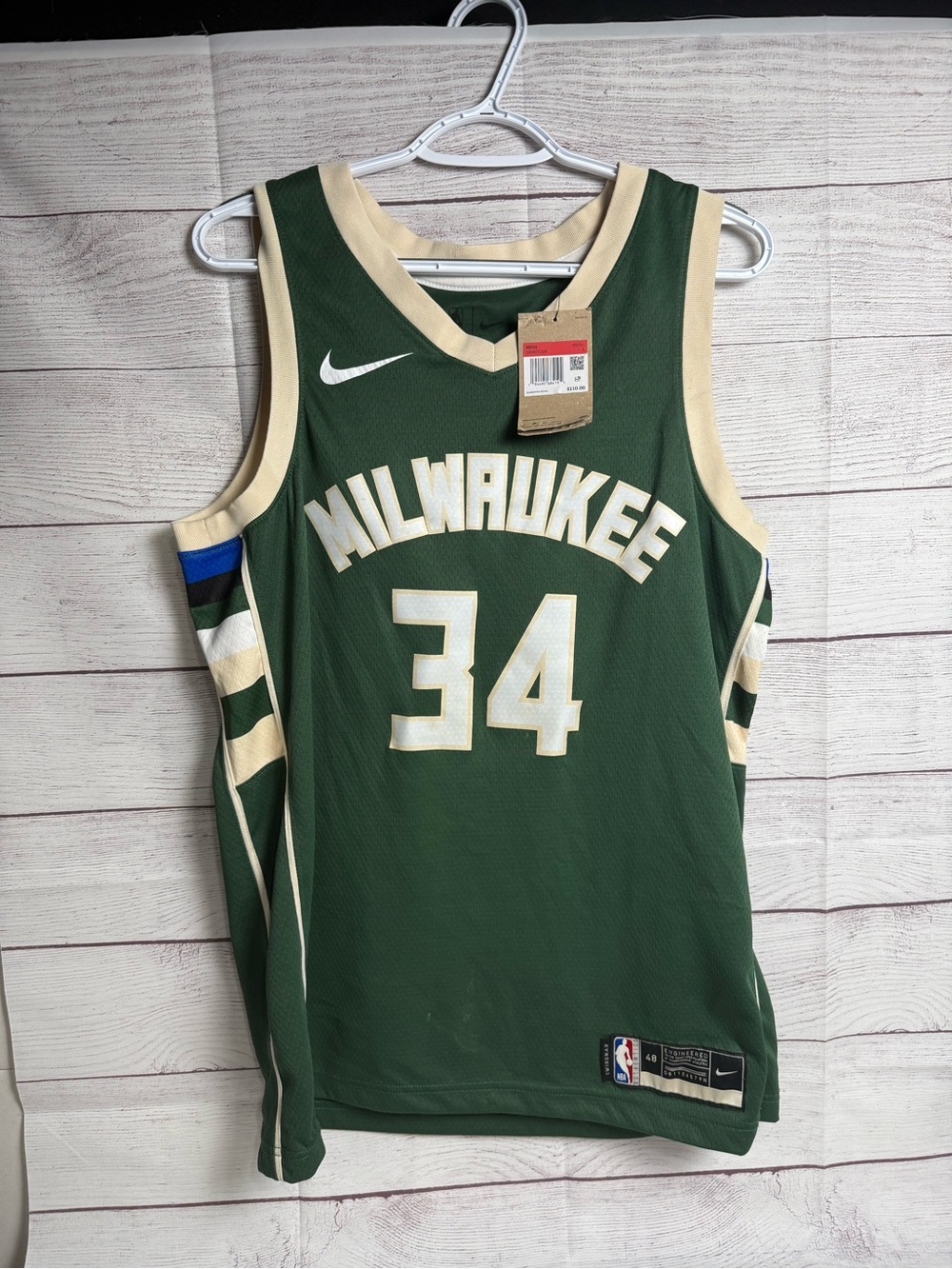 Giannis Antetokounmpo Nike Milwaukee Bucks Icon Edition Swingman Jersey Sz 48 L